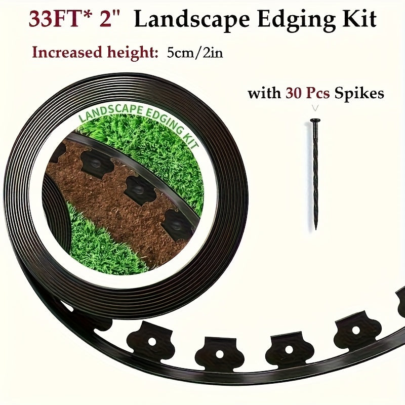 33ft No-Dig Flexible Garden Edging Strip with 30 Anchoring Spikes