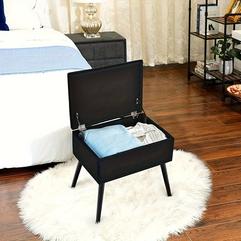 20" Ottoman With Storage - Makeup Vanity Bench With Flip Top Storage, Wood Legs, Upholstered Tufted Storage Ottoman Side Table, Footrest Entryway Stool For Bedroom Living Room.