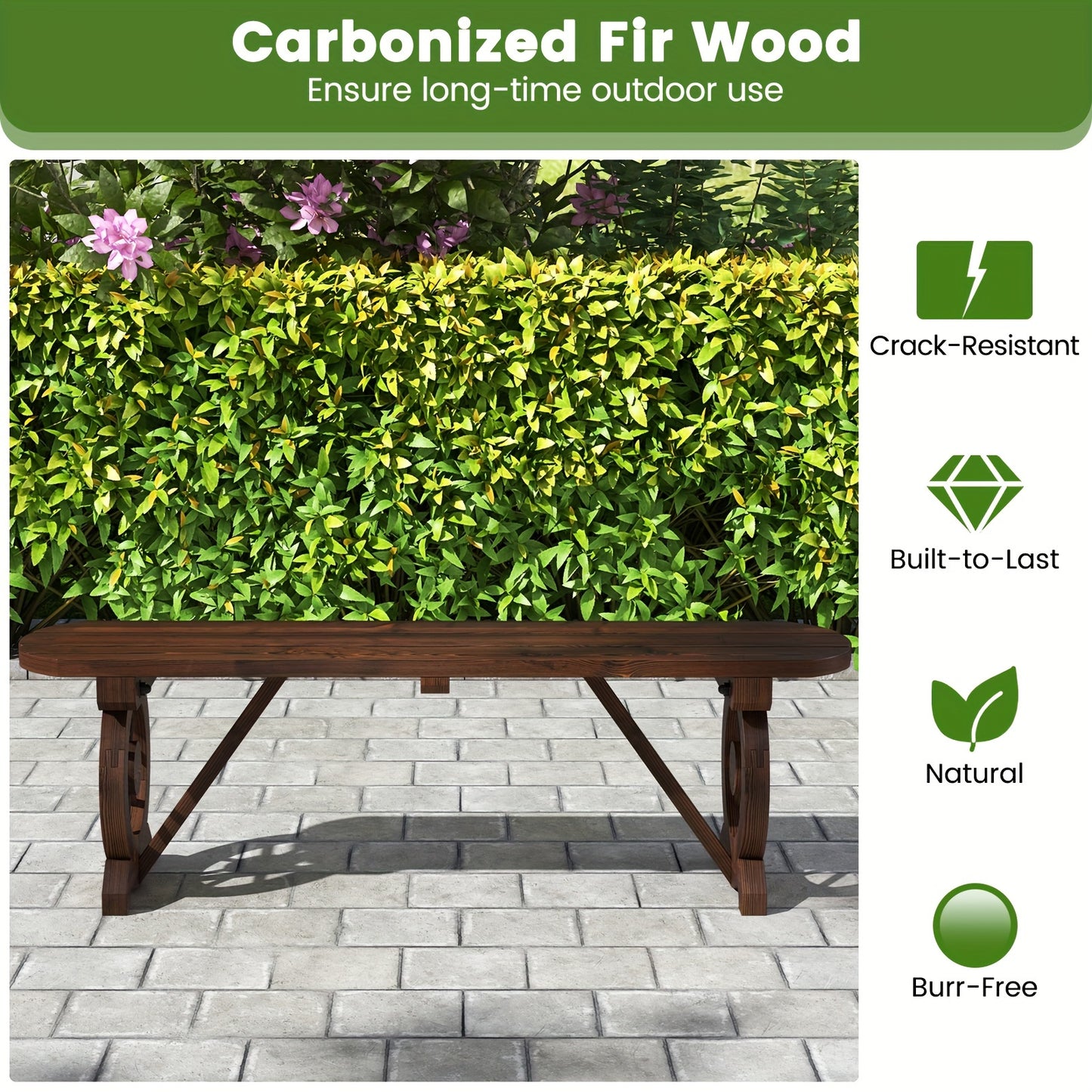 Patio Wood Bench, Outdoor Rustic Wagon Wheel Bench, 2-Person Wooden Outdoor Bench For Patio, Garden, Porch, Park, 710 Lbs Weight Capacity, Brown