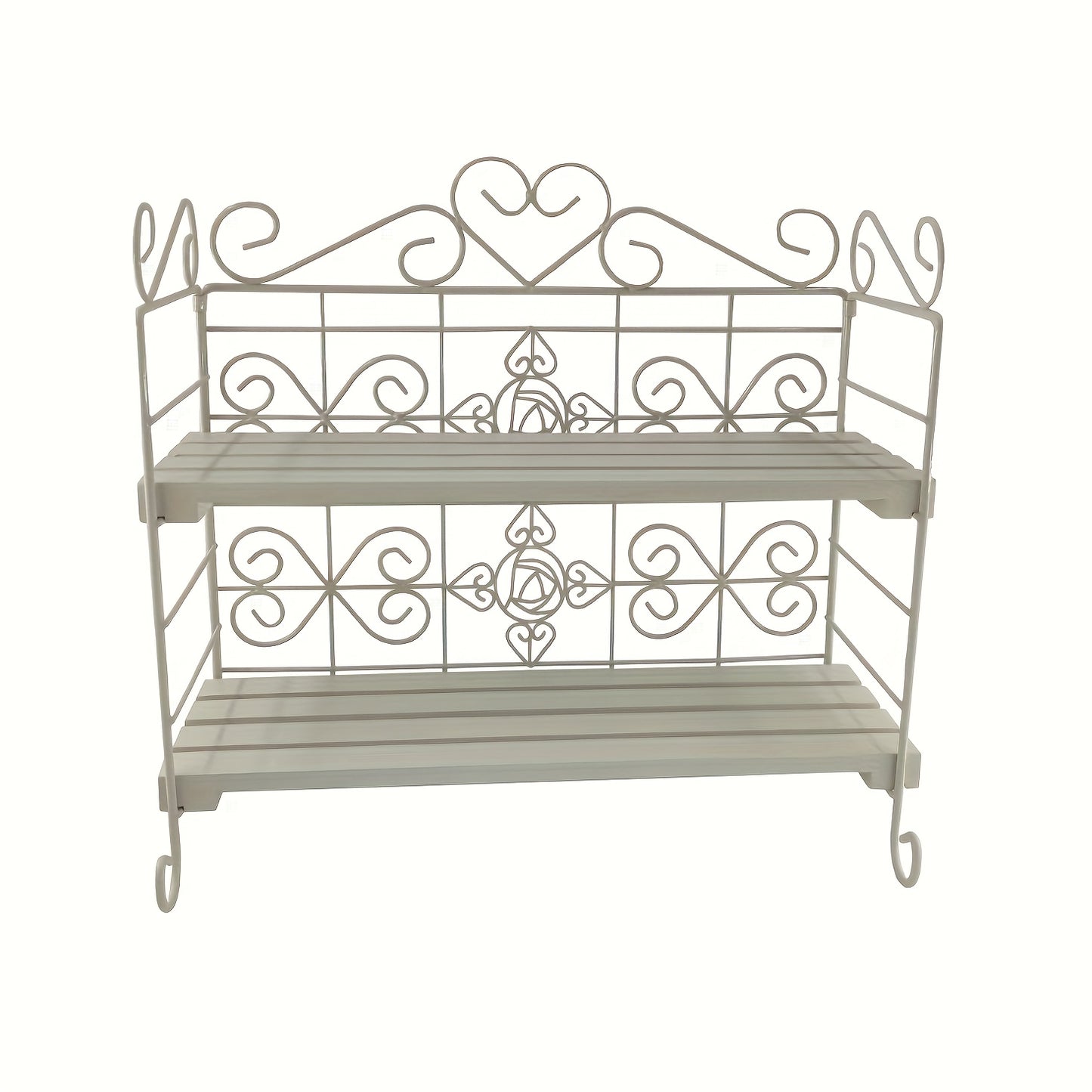 2- Shelf Foldable Metal/Wood Storage Organizer For Bedroom Kitchen Bathroom Living Room Garden Storage Shelf, White/Pink, Utility Racks