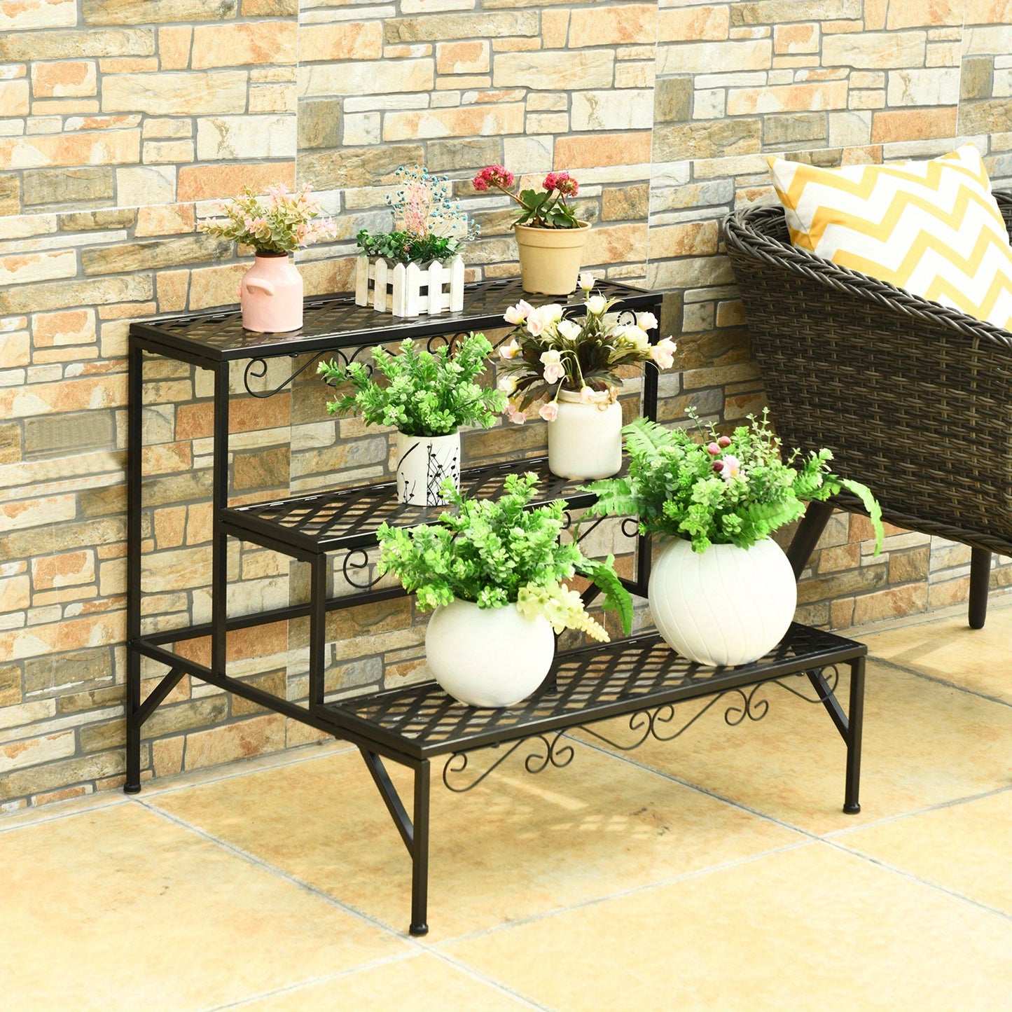 3 Tiers Metal Plant Stand Ladder Flower Pot Rack Decorative Planter Holder