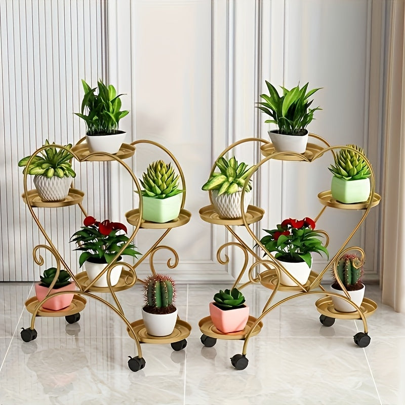Contemporary Heart-Shaped Metal Plant Stand - Multi-Level Hanging Planter Shelf With Multiple Components, Versatile Indoor And Outdoor Floral Decor Display