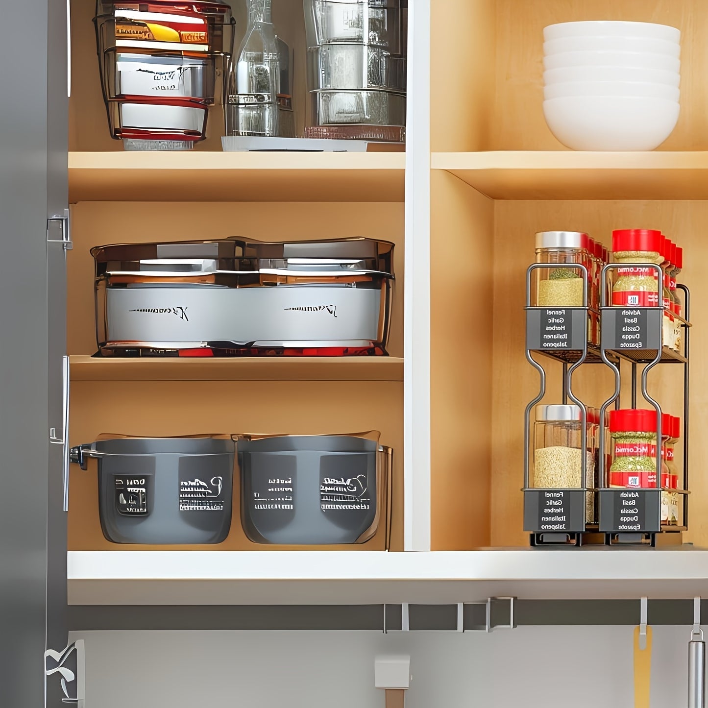 2pcs Spice Rack Organizer For Cabinets, Heavy Duty Slide Out Design With Labels, 5.2" W X 10.75" D X 10" H, No Jars