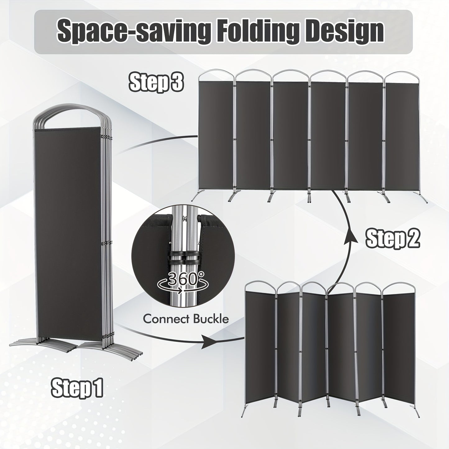 6 Panels Folding Privacy Screen 6 Ft Tall Fabric Privacy Screen for Home