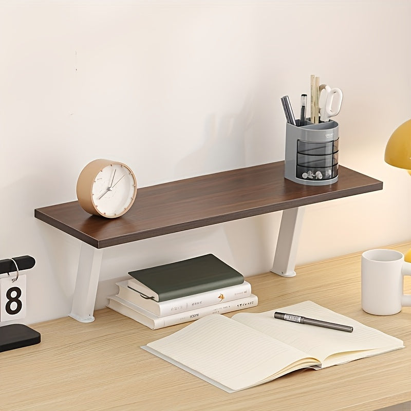 1pc Wooden Floating Desk Shelf | Rectangular Multi-Level Countertop Storage Rack, No-Drill Mount Organizer | Modern Wooden Shelf, Student Storage Rack for Youngsters, Students, Home Office