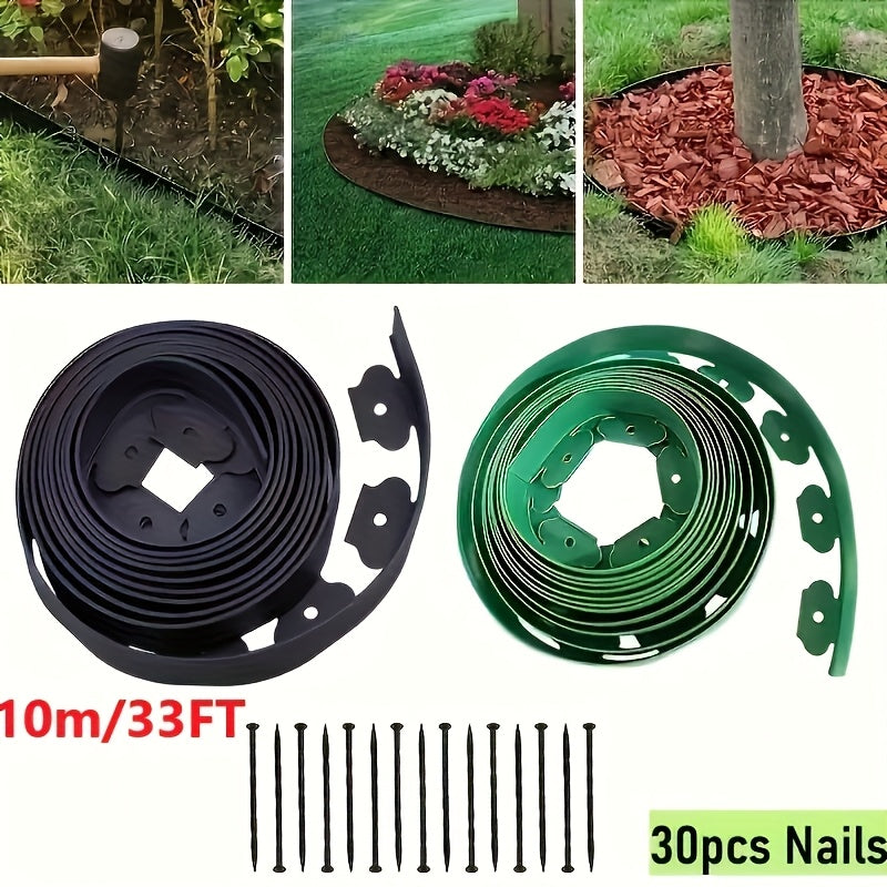 33/66ft, Landscaping Grass And Stone Isolation Belt, Thickened Retaining Strip, Lawn Garden Tree Circle, L-shaped Separation Belt, Root Belt, Black And Green