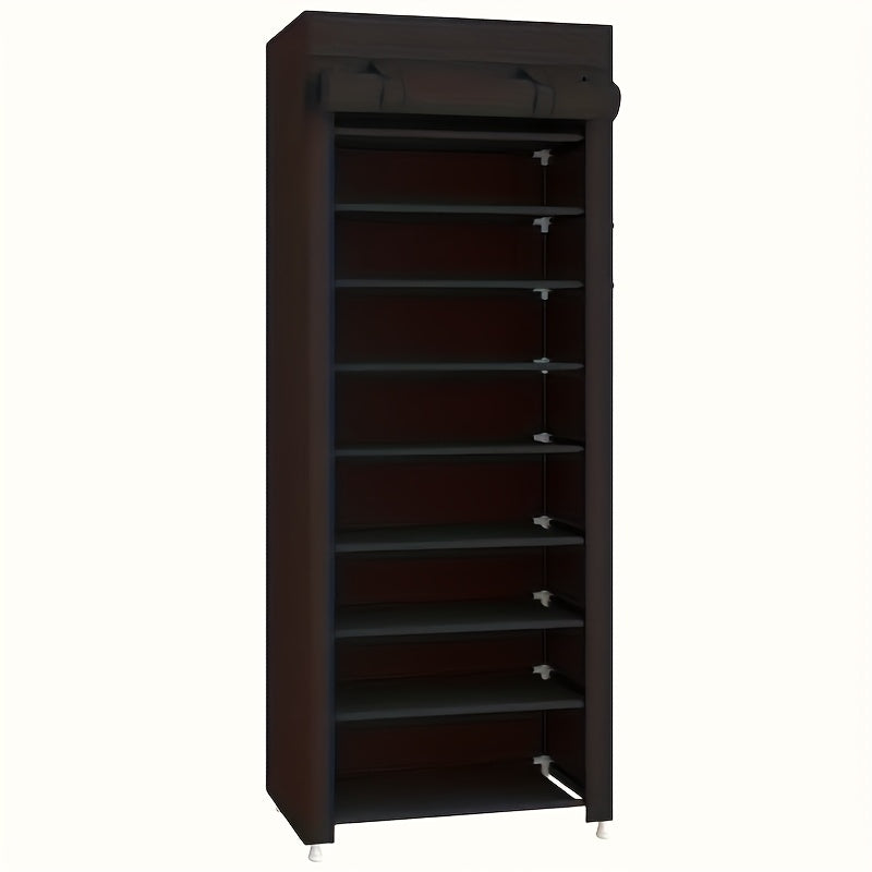 10-Tier High Capacity Shoe Rack with Dust Cover, Space-Saving Design, Easy Assembly, Durable Plastic & Metal Construction, Perfect for Home Entryways and Closets, Holds Up to 8.82LB, Black, Shoe Storage Organizer