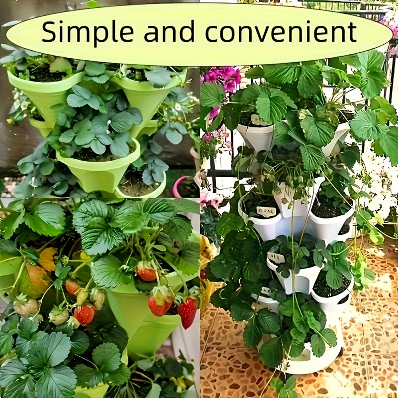 16pcs 5-Tier Stackable Vertical Garden Pots With Wheels | Durable Plastic Indoor/Outdoor Planters For Flowers, Herbs, Strawberries, Vegetables | Includes Flower Pots, Drainage Nets & Disk, Extra Large Flower Pots, Mobile Flower Pots, Wheeled Planters