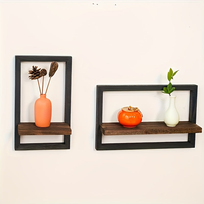 2pcs Solid Wood Floating Shelves Set | Modern Wall Shelves for Living Room, Bedroom & Office Decor | Easy Installation No Drilling | Display Books, Plants, Photo Frames | Rustic Industrial Wall Storage Solution