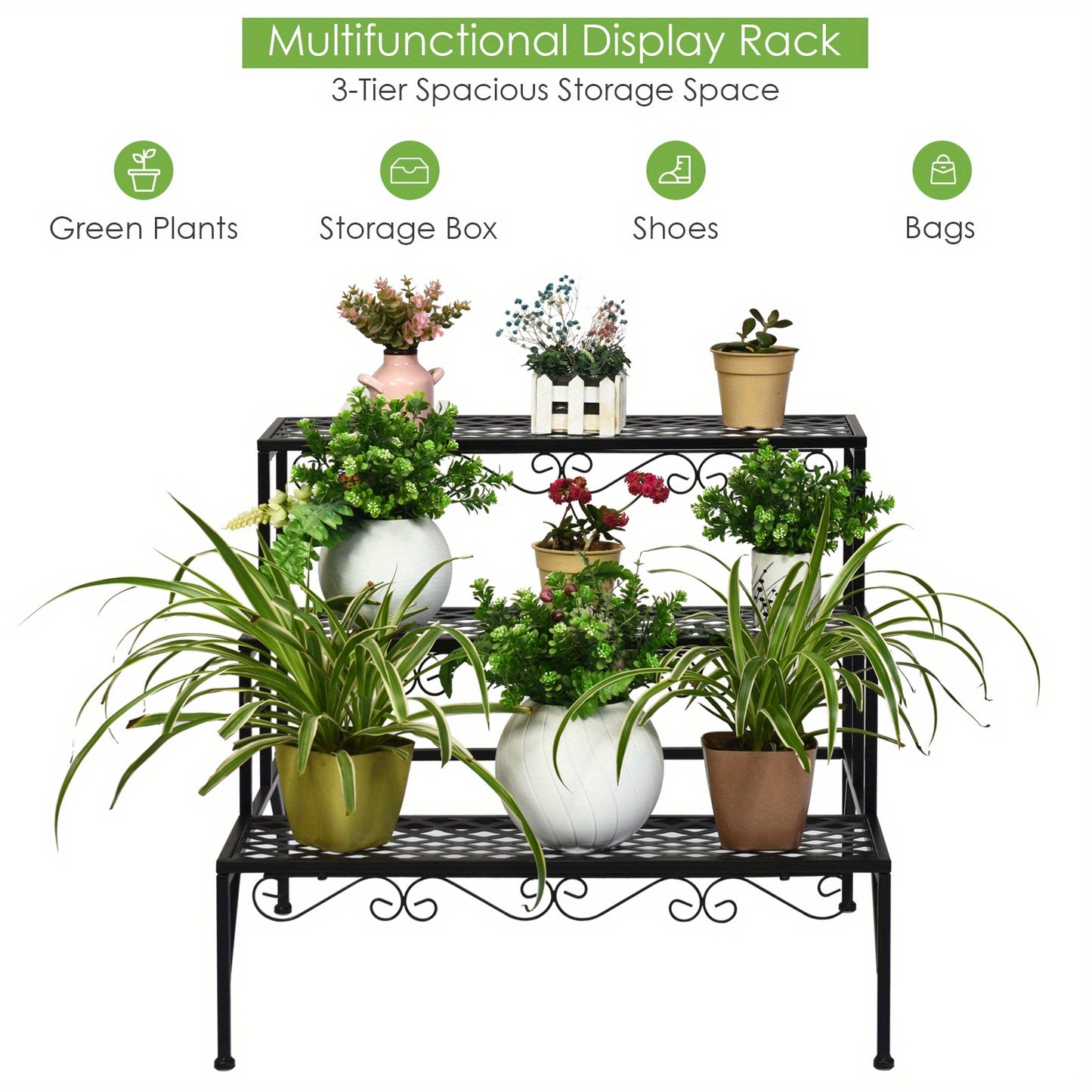3 Tiers Metal Plant Stand Ladder Flower Pot Rack Decorative Planter Holder
