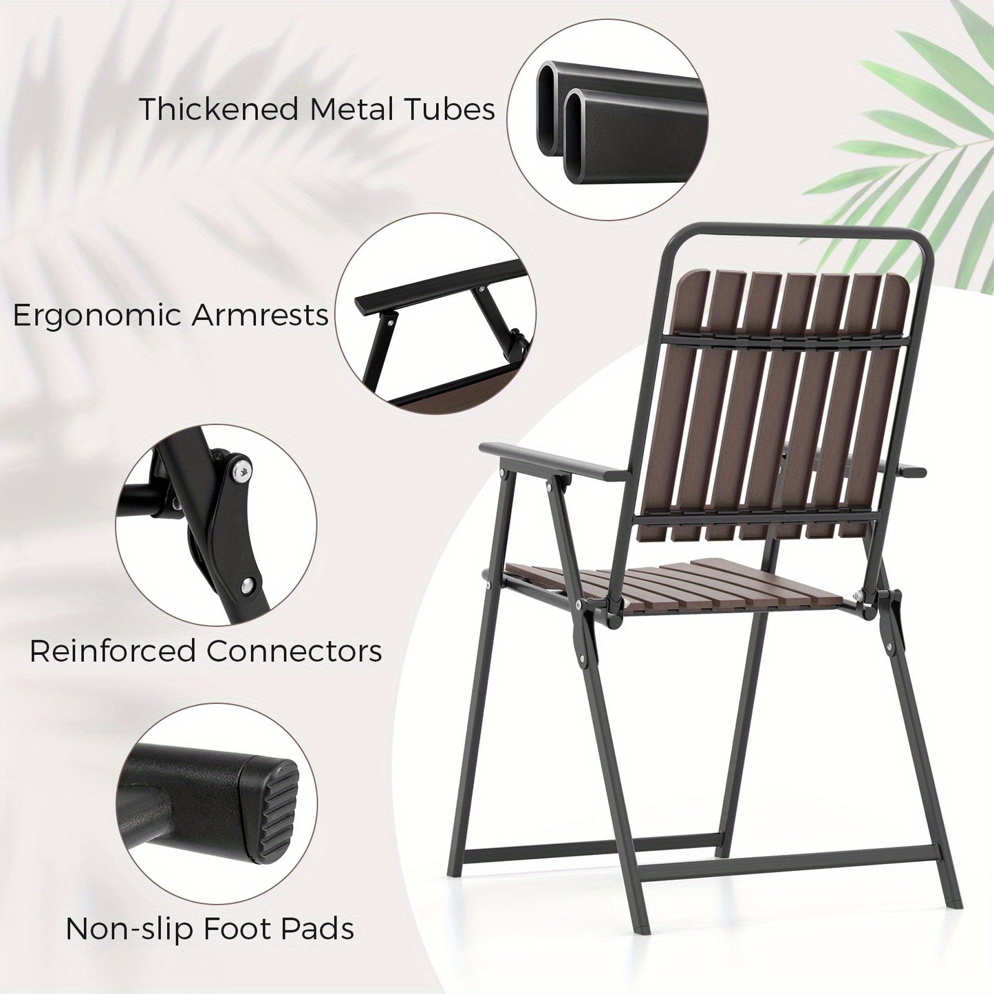 4pcs Patio Folding Chairs, Portable Outdoor Dining Chairs w/ PP Seat & Back, 400 LBS Heavy-Duty Metal Frame, Space-Saving Outdoor Slatted Chairs for Yard, Balcony, Porch.