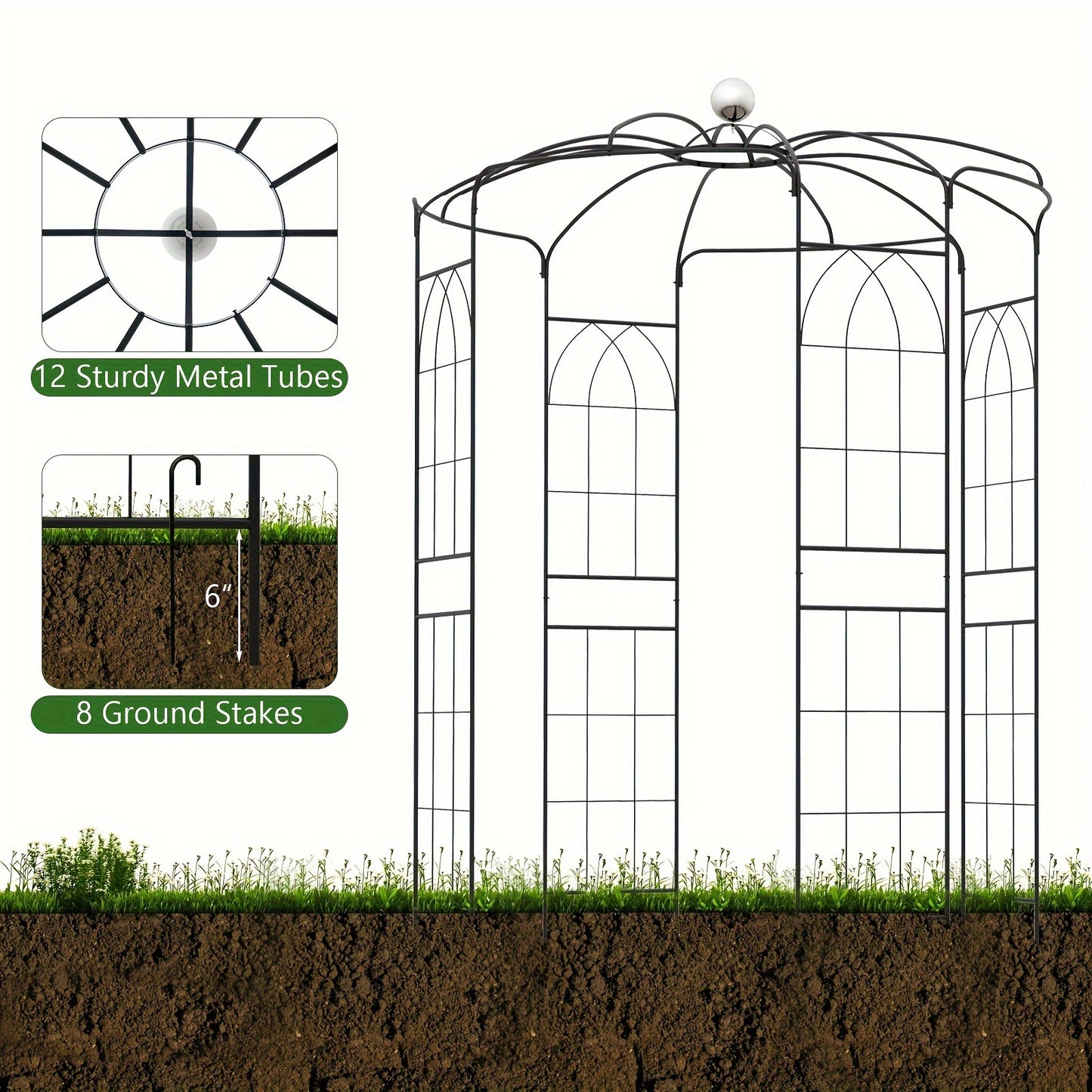 9.4' High x 6.8' Wide Birdcage Shape Arch w/Hanging Hook French Style Wedding