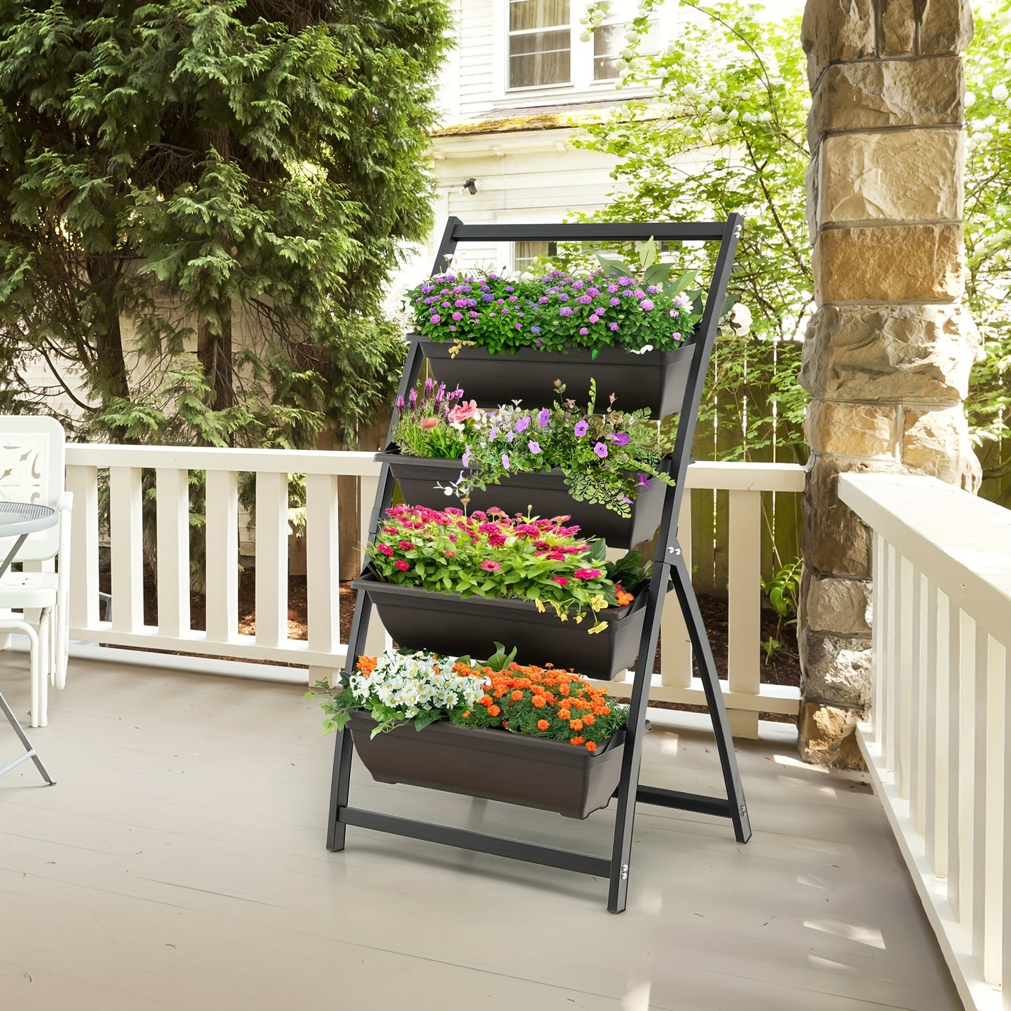 4ft 4-Tier Vertical Raised Garden Bed with Elevated Planter Boxes, Metal Frame, Drainage Holes - Ideal for Yard, Patio, Balcony, Above Ground Garden Bed