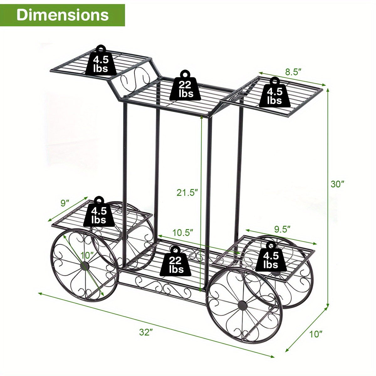 Metal Garden Cart Stand, Flower Rack Display Decor Flower Pot Plant Holder, 6 Tiers Flower Pot Display Rack Perfect for Home, Garden, Patio, Heavy Duty Freestanding Outdoor/Indoor Garden Shelf Black