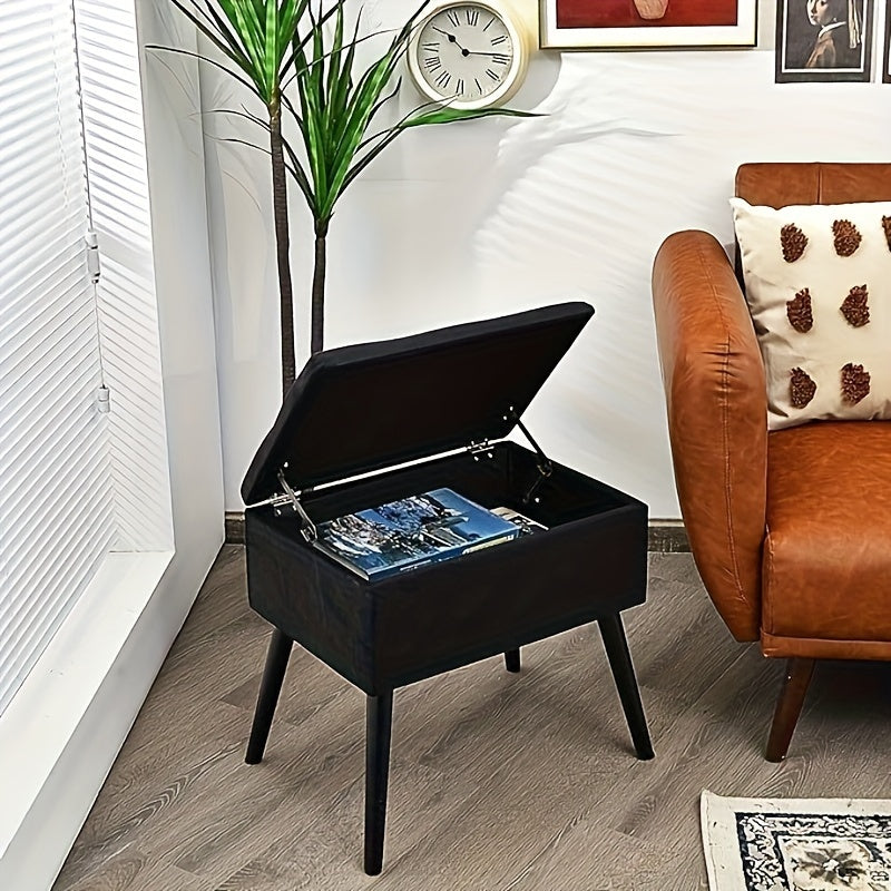20" Ottoman With Storage - Makeup Vanity Bench With Flip Top Storage, Wood Legs, Upholstered Tufted Storage Ottoman Side Table, Footrest Entryway Stool For Bedroom Living Room.