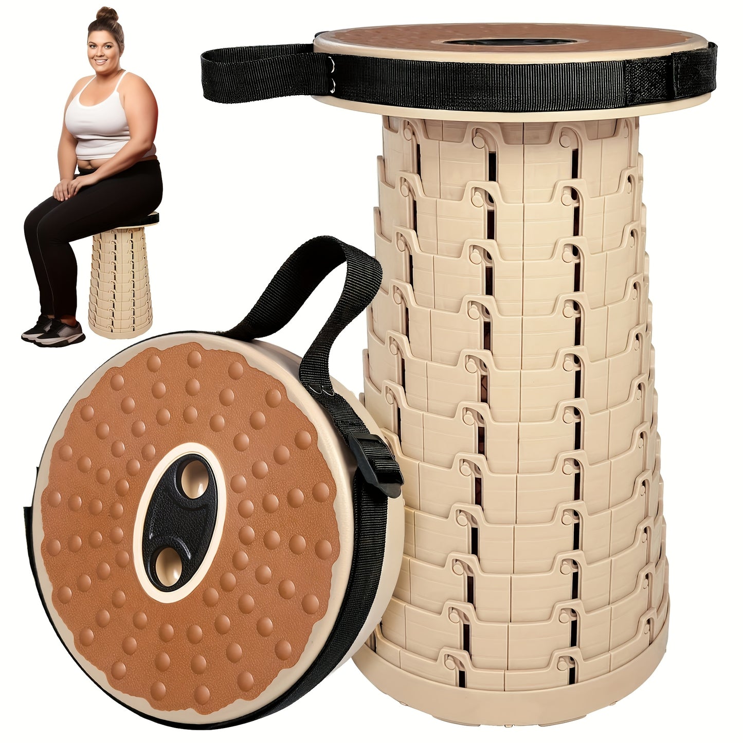 Ultra-Comfort Portable Folding Stool With PU Cushion - 12-Level, 500lb Capacity, Ideal For Camping, Fishing, Hiking & BBQs