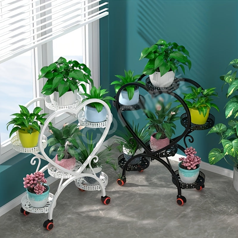 Contemporary Heart-Shaped Metal Plant Stand - Multi-Level Hanging Planter Shelf With Multiple Components, Versatile Indoor And Outdoor Floral Decor Display