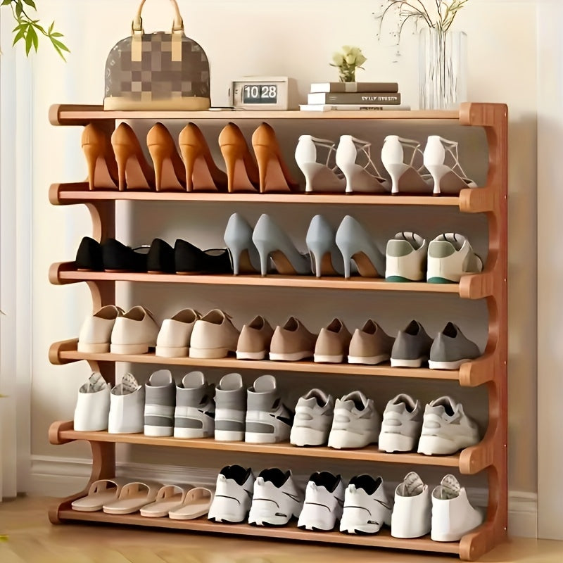 4/5/6-Tier Space-Saving Bamboo Shoe Rack | Freestanding Shoe Organizer With Natural Wood Grain Finish | Multi-Level Entryway Storage For Apartments, Dorms & Closets | Easy Tool-Free Assembly & Modern Farmhouse Style