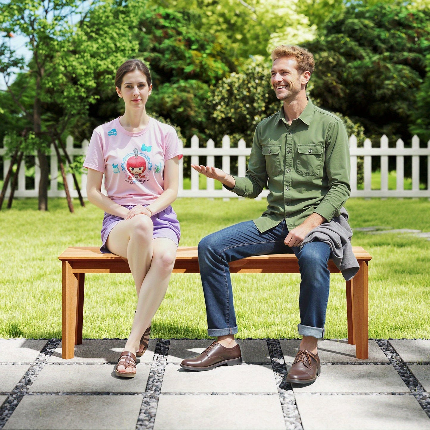 55" Teak Wood Bench - 3-Person Backless Seating with 880 lbs Weight Capacity, Sturdy Solid Wood Deck Bench for Outdoor Patio, Garden, Porch & Backyard - Durable Weather-Resistant Design