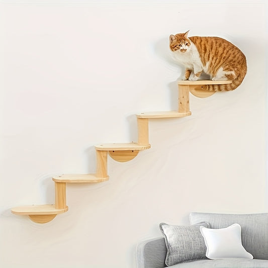Sturdy Wooden Cat Wall Shelf - 3/5-Level Climbing Ladder & Perch for Indoor Cats, Interactive Play and Exercise Furniture