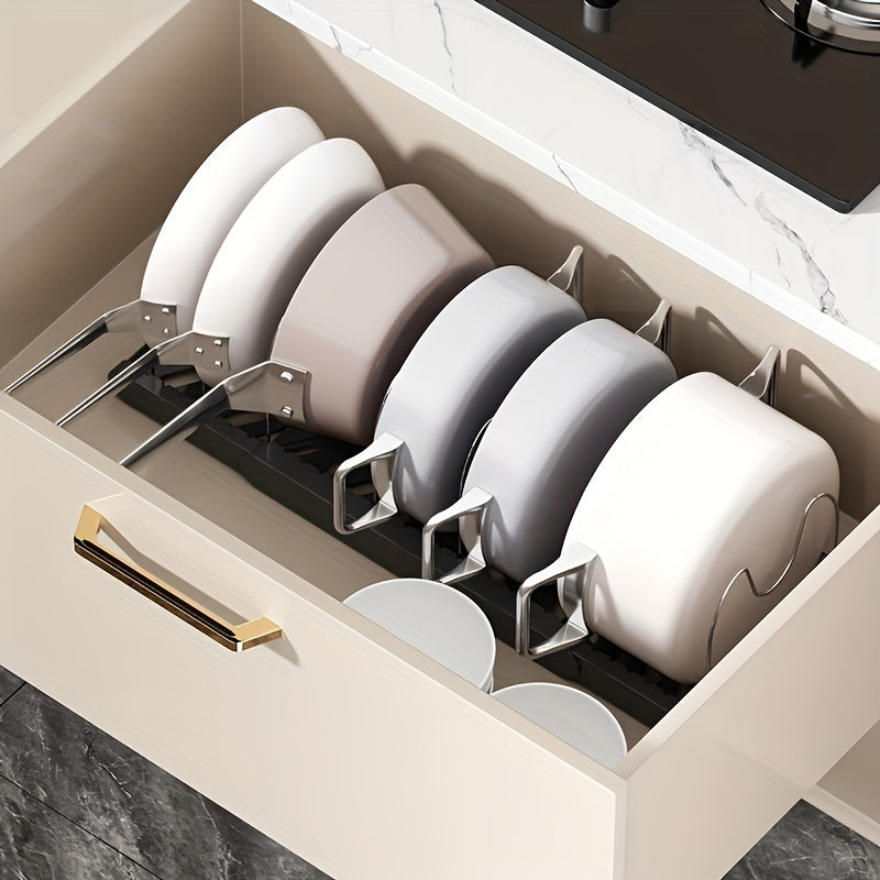 Expandable Pot Lid Organizer Rack, Adjustable Kitchen Cabinet Storage with Drain System, ABS Dishware Tiered Shelf for Cabinet, Countertop, Under Sink Organization Christmas, Halloween Gift