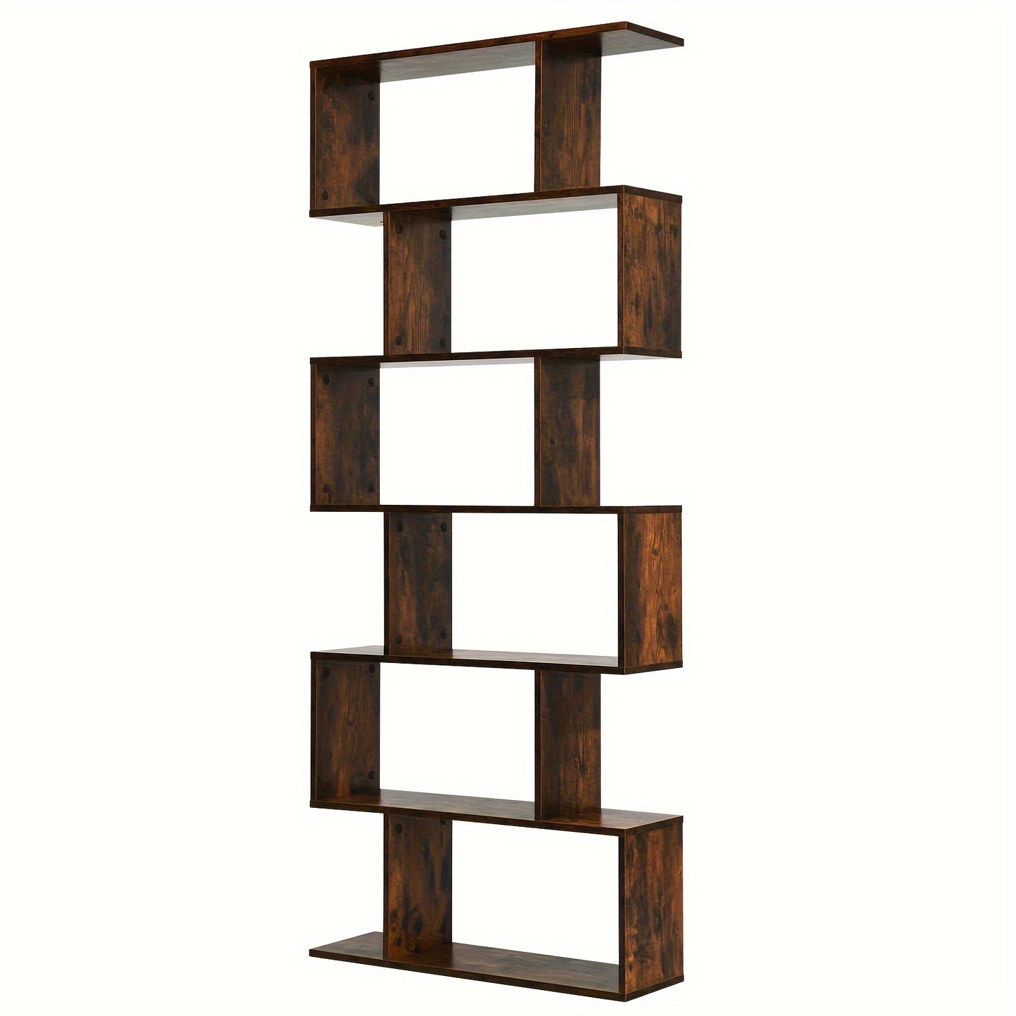 6-Tier S-Shaped Bookshelf - Modern Hardwood Display Shelving Unit with Anti-Tip Design, 75" Height, 44 lbs Weight Capacity, Perfect for Living Room, Study, or Bedroom Decor, Bookshelf Decorations