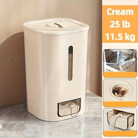 14/25lb Automatic Rice Dispenser with Cup, Large Capacity, Moisture-Proof And Sealed Rice Storage Container, Suitable for Rice, Grains, Flour, Pet Food, And Other Kitchen Supplies