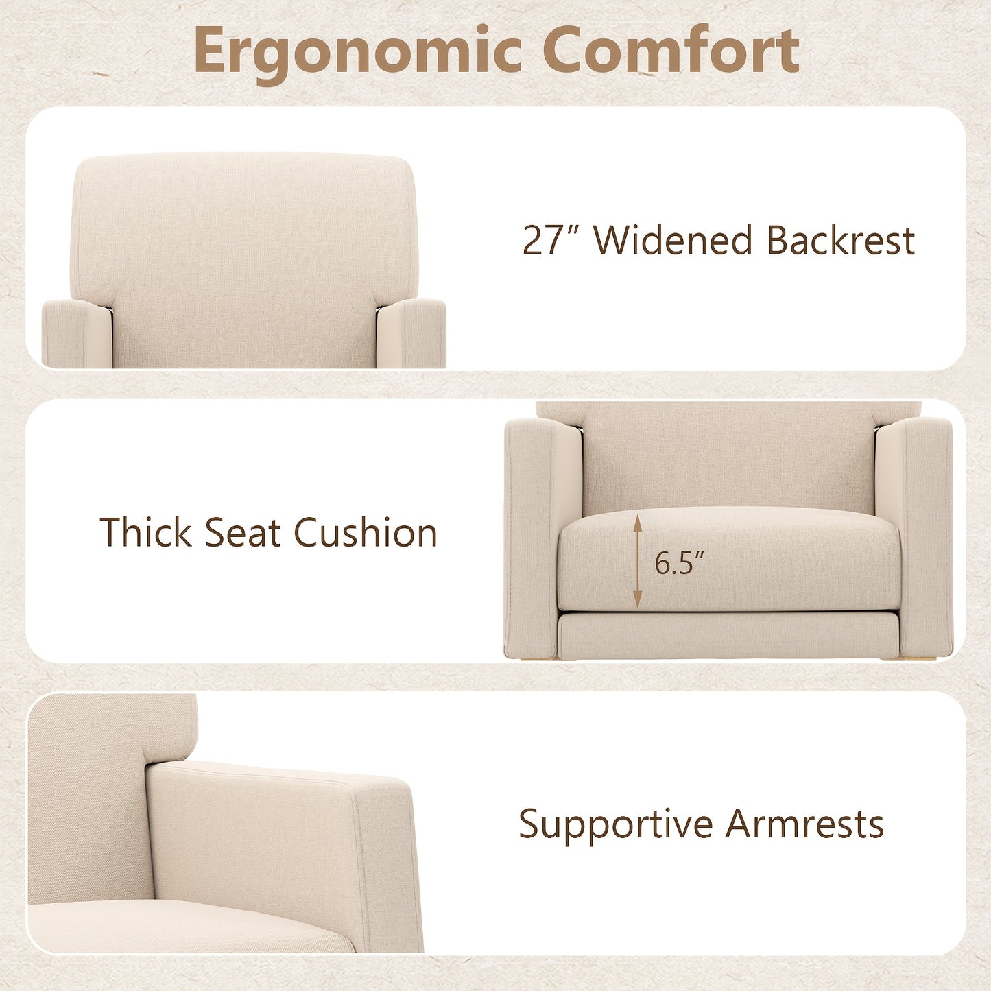 Mid Century Fabric Rocking Chair Upholstered Accent Armchair Lounge Chair Beige