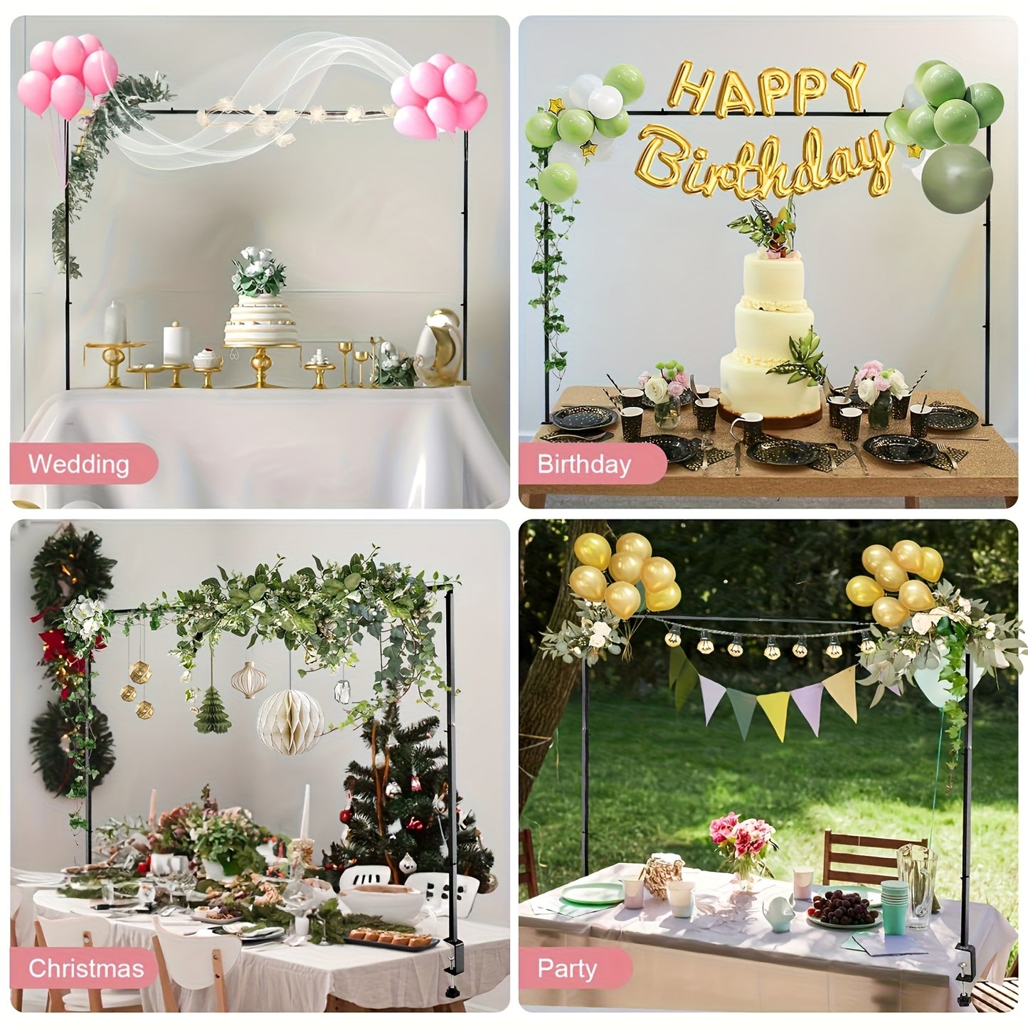 Adjustable Golden & Black Metal Tabletop Arch Stand with Clamps - Versatile Event Decor for Weddings, Parties, Holidays - Perfect for Floral Arrangements, Photo Backdrops & Festive Centerpieces - Sturdy Decorative Stand for Table Displays
