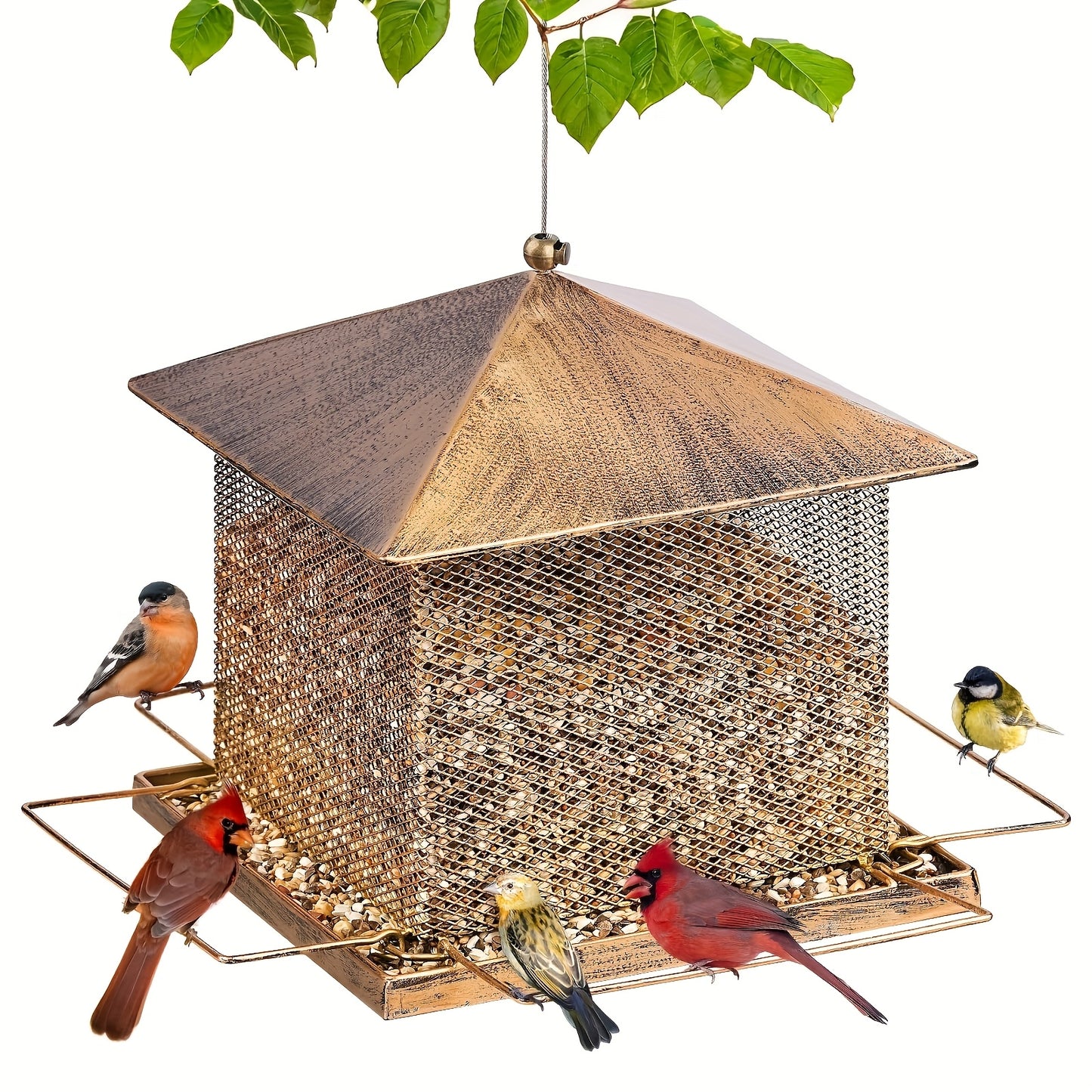 1pc Rustic Metal Bird Feeder with Squirrel Guard - Heavy-Duty Hanging Wild Bird Feeder for Garden, Patio, Backyard - No Electricity or Batteries Required, Outdoor Decorative Wildlife Feeding Station, Bird Feeders for Outside