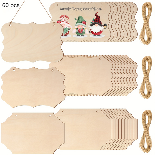 30/60pcs Unfinished Wood Sign Blank Wood Blanks for Crafts Wooden Plaque for Crafts Wood Hanging Sign Blank Rectangle Wooden Sign Wooden Slices Banners Ornament for DIY Painting Writing 9 X 5.91 Inch