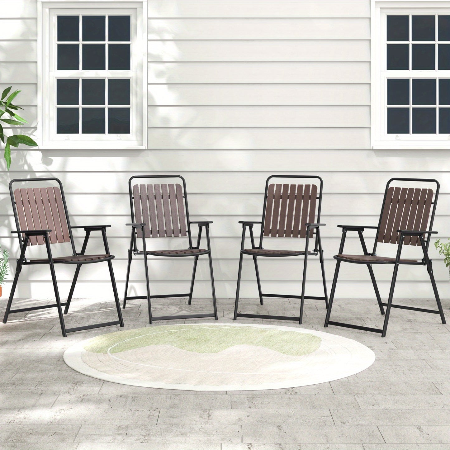 4pcs Patio Folding Chairs, Portable Outdoor Dining Chairs w/ PP Seat & Back, 400 LBS Heavy-Duty Metal Frame, Space-Saving Outdoor Slatted Chairs for Yard, Balcony, Porch.
