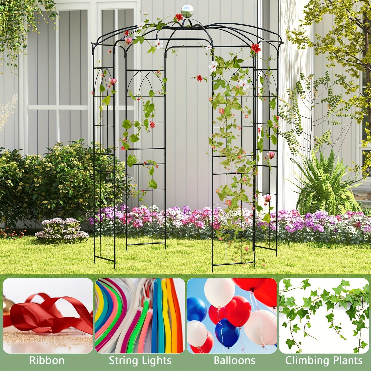 9.4' High x 6.8' Wide Birdcage Shape Arch w/Hanging Hook French Style Wedding