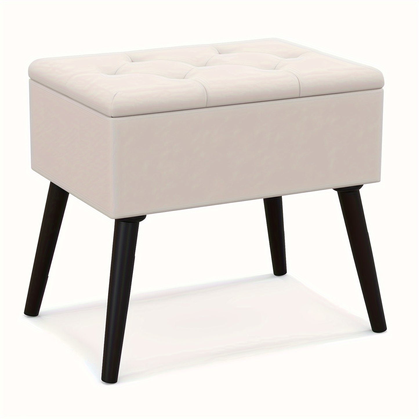 20" Ottoman With Storage - Makeup Vanity Bench With Flip Top Storage, Wood Legs, Upholstered Tufted Storage Ottoman Side Table, Footrest Entryway Stool For Bedroom Living Room.