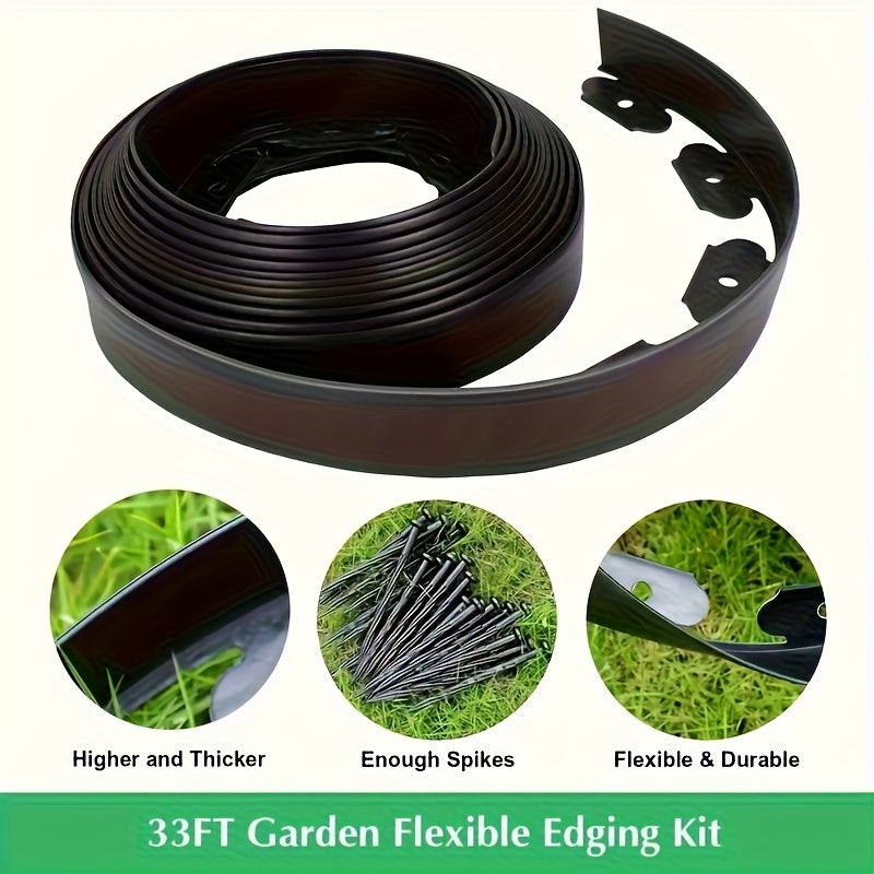 33ft No-Dig Flexible Garden Edging Strip with 30 Anchoring Spikes