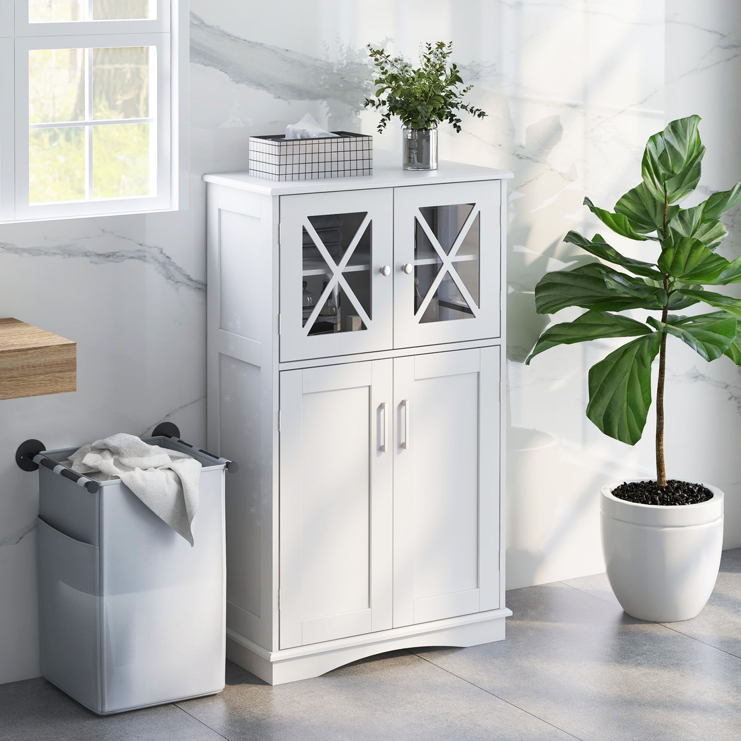Bathroom Storage Cabinet Linen Storage Cabinet with Doors and Adjustable Shelves