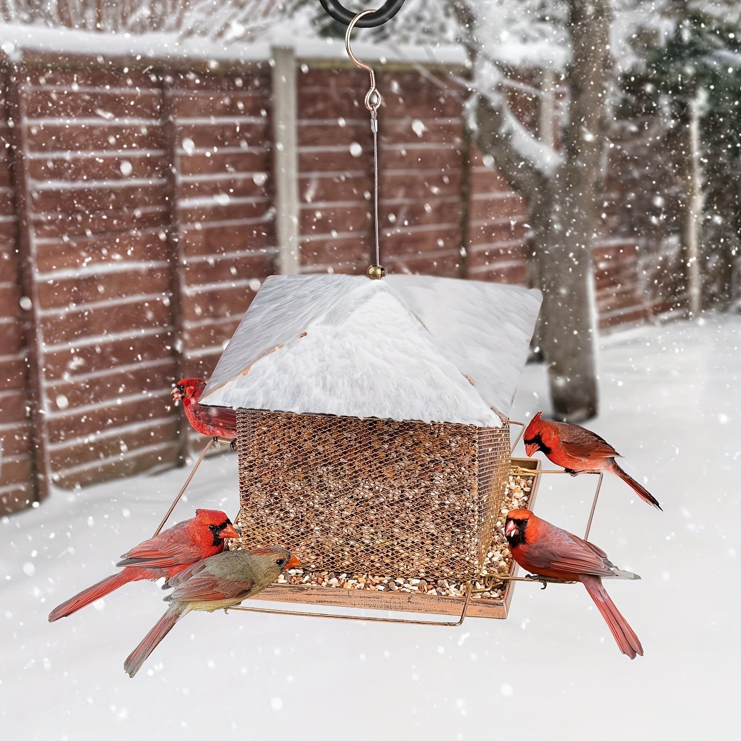 1pc Rustic Metal Bird Feeder with Squirrel Guard - Heavy-Duty Hanging Wild Bird Feeder for Garden, Patio, Backyard - No Electricity or Batteries Required, Outdoor Decorative Wildlife Feeding Station, Bird Feeders for Outside
