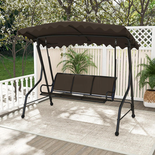3-Seat Outdoor Swing, Porch Canopy Swing w/ Adjustable Shading, Heavy-Duty Metal Frame & Breathable Seat, Patio Sunset Hanging Swing for Backyard, Poolside, Balcony