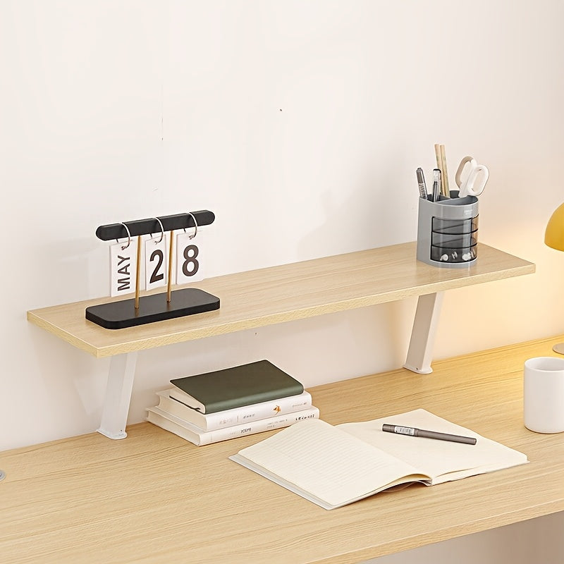 1pc Wooden Floating Desk Shelf | Rectangular Multi-Level Countertop Storage Rack, No-Drill Mount Organizer | Modern Wooden Shelf, Student Storage Rack for Youngsters, Students, Home Office