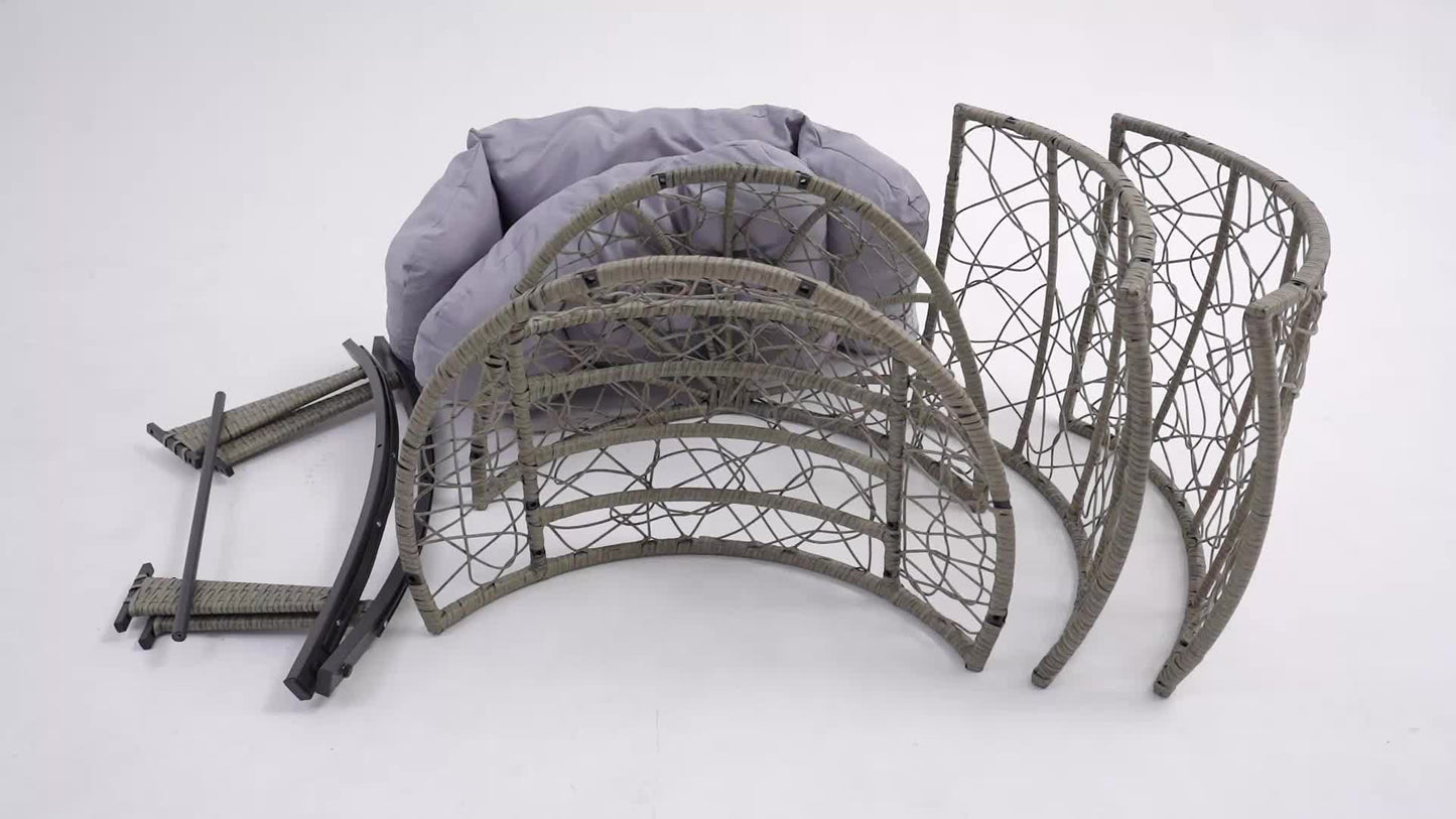 Outdoor Rocking Egg Chair with Cushion, PE Rattan Patio Rocker 250lb Capacity, Anti- Slip, Rocking Patio Chair