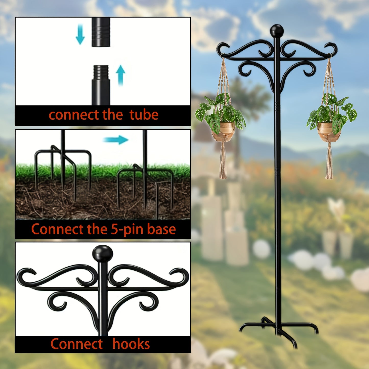 1/2pcs Heavy Duty Double-Sided Garden Hooks - Sturdy 5-Prong Metal Poles for Bird Feeders, Planters & Lanterns | Weather-Resistant Outdoor Decor, Effortless Setup