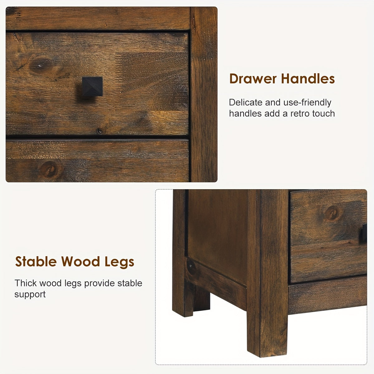1pc Rustic Wooden Nightstand With 2 Sliding Drawers, 17x21x14.5 Inches, Vintage Bedside Sofa Side End Coffee Table For Bedroom Storage, Farmhouse Style Bedroom Furniture