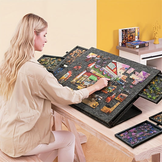 1000/1500pcs Large Jigsaw Puzzle Board with 6-Drawer Storage System, Foldable Table with Built-In Stand & Protective Cover - Portable Organizer with Puzzle Piece Holders, Space-Saving Design for Easy Assembly & Storage