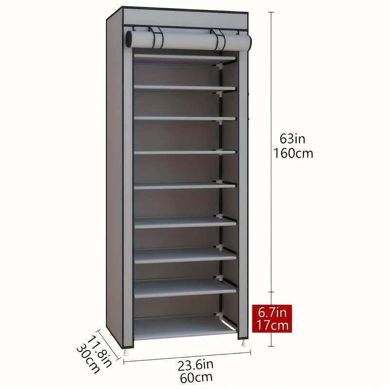 10-Tier High Capacity Shoe Rack with Dust Cover, Space-Saving Design, Easy Assembly, Durable Plastic & Metal Construction, Perfect for Home Entryways and Closets, Holds Up to 8.82LB, Black, Shoe Storage Organizer