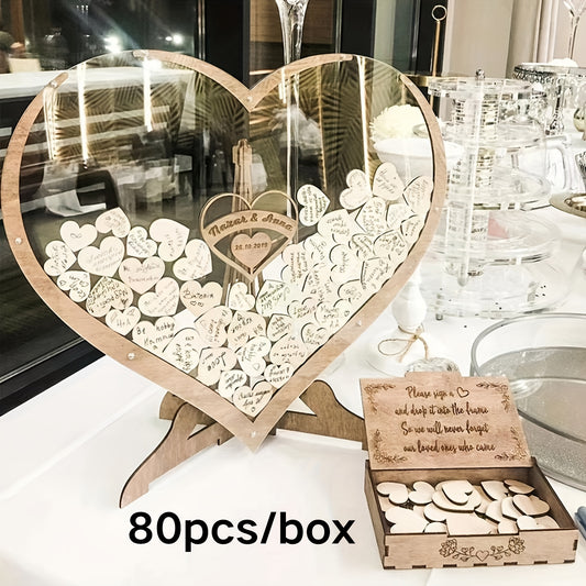 Wooden & Acrylic Love Heart Guestbook Box With 60/80pcs Interchangeable Hearts - Romantic Guest Message Display For Weddings, Housewarming & Bachelor Parties - Handcrafted, No Electricity Needed