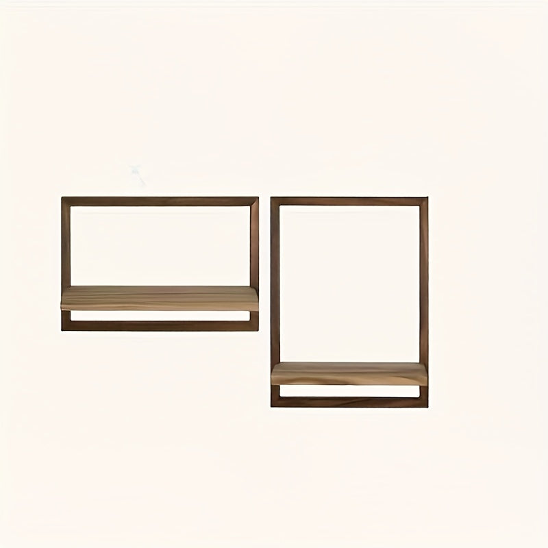 2pcs Solid Wood Floating Shelves Set | Modern Wall Shelves for Living Room, Bedroom & Office Decor | Easy Installation No Drilling | Display Books, Plants, Photo Frames | Rustic Industrial Wall Storage Solution