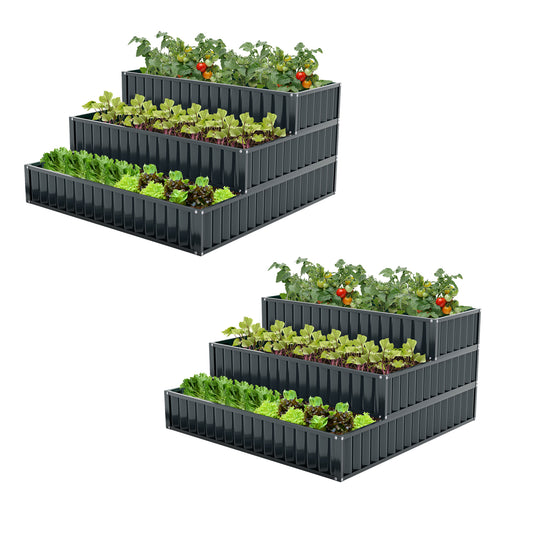 3-Tier Raised Garden Bed, 47" x 47" x 24" Heavy-Duty Metal Outdoor Planter Box w/ Open-ended Base, Elevated Planter Box for Vegetable Fruit Flower Herb, Patio Garden Backyard Raised Bed Kit