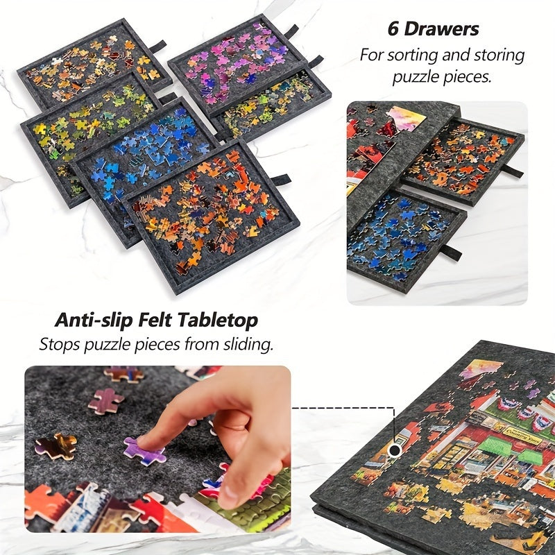 1000/1500pcs Large Jigsaw Puzzle Board with 6-Drawer Storage System, Foldable Table with Built-In Stand & Protective Cover - Portable Organizer with Puzzle Piece Holders, Space-Saving Design for Easy Assembly & Storage