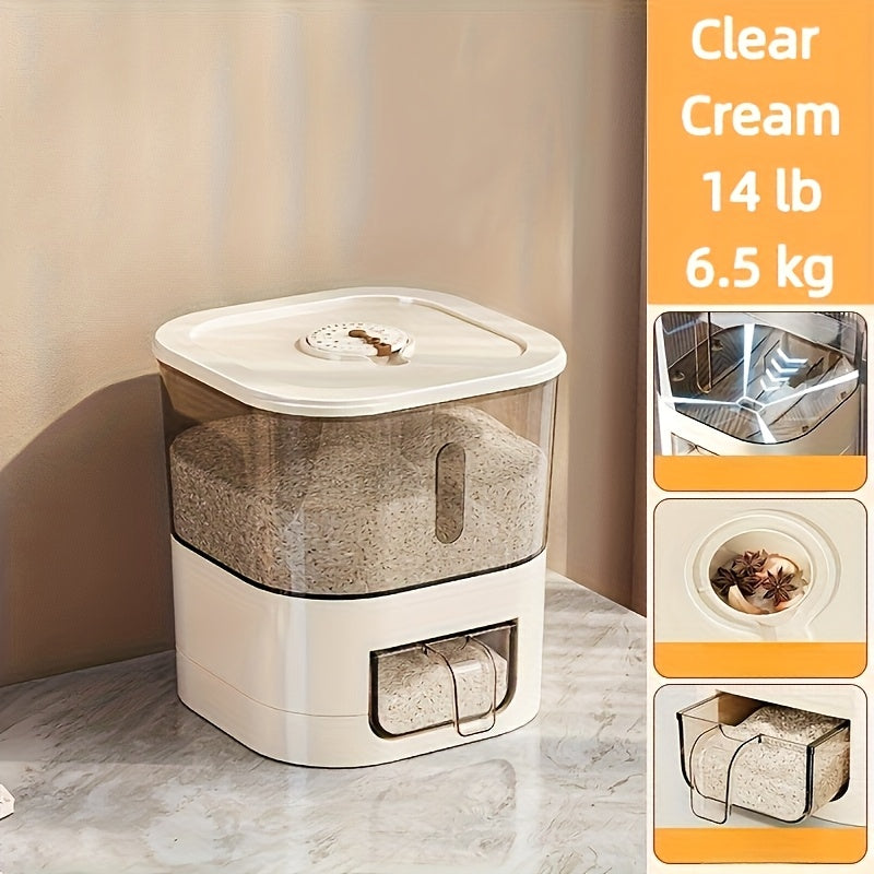 14/25lb Automatic Rice Dispenser with Cup, Large Capacity, Moisture-Proof And Sealed Rice Storage Container, Suitable for Rice, Grains, Flour, Pet Food, And Other Kitchen Supplies