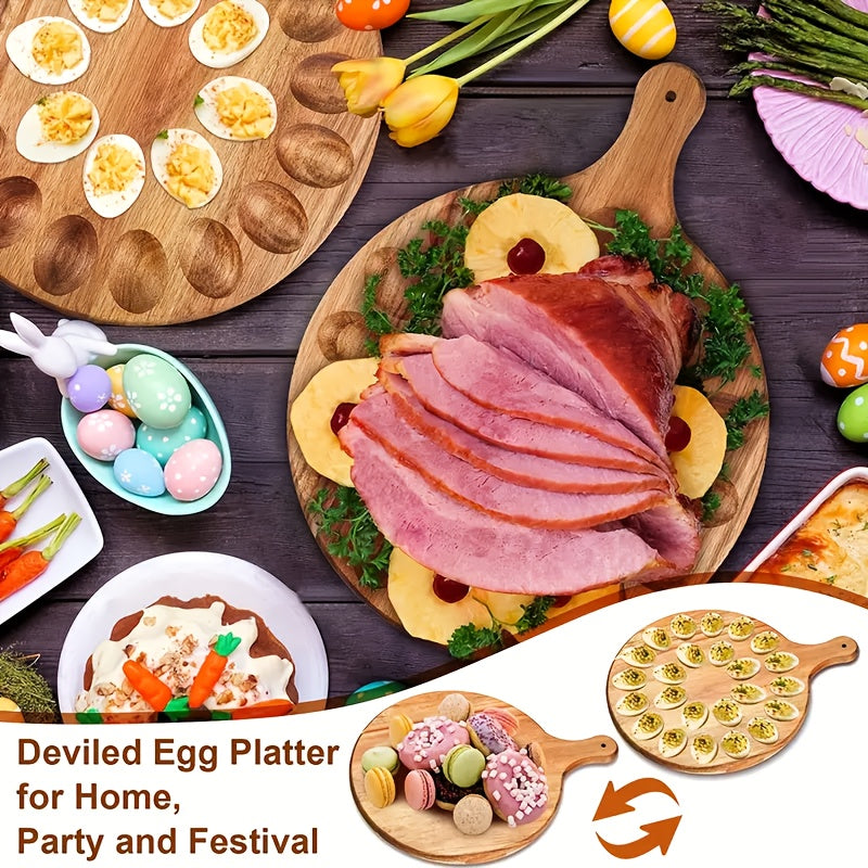 Acacia Wood And Bamboo Egg Platter: Premium 24-Hole Round Charcuterie Board For Artisanal Cheese, Gourmet Meats, And Elegant Deviled Eggs - A Must-Have For Every Kitchen And Dining Experience